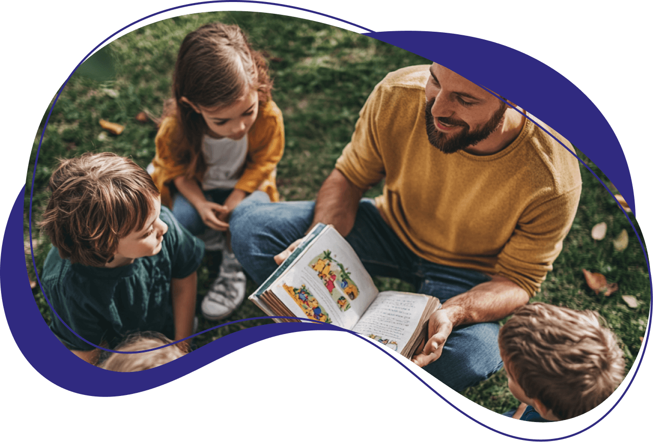 Vater liest Kindern vor